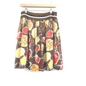 100% Mulberry silk chocolate brown lemons/oranges women's M satin ribbon boho